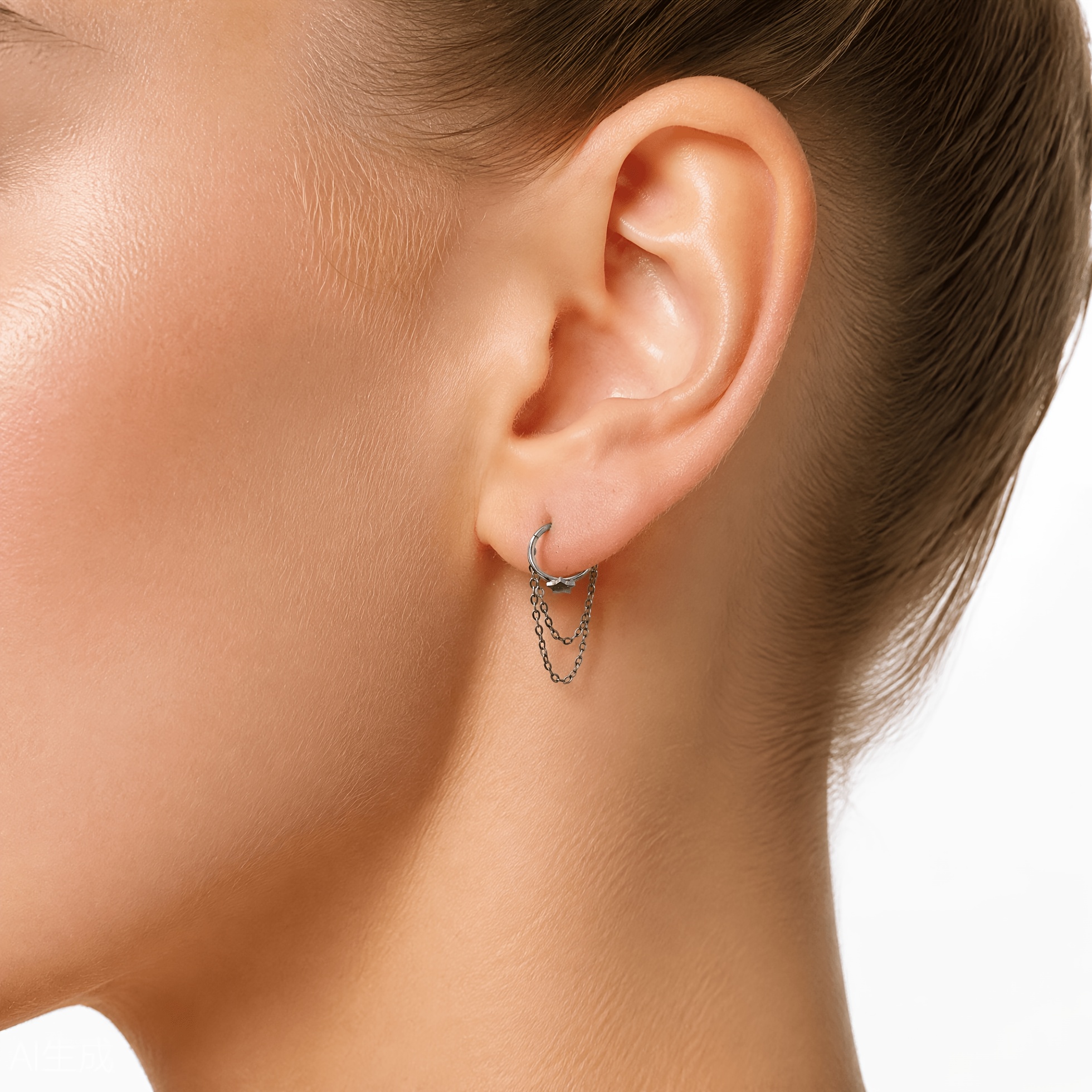 2pcs Y2K Star Chain Drop Hoop Earrings, Trendy Unisex Jewelry